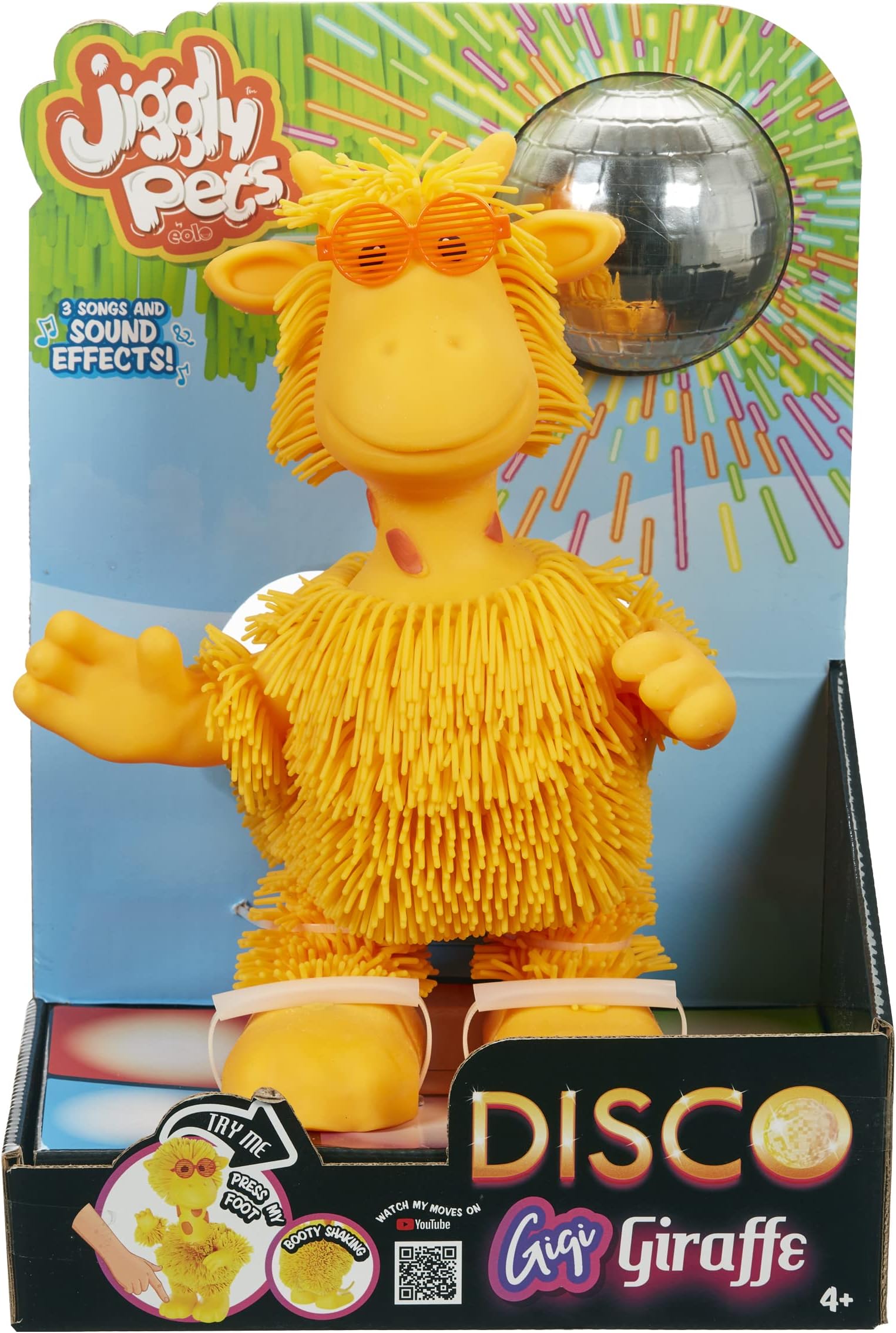 Eolo Jiggly Pets Kids’ Gigi The Rubbery Dancing Disco Giraffe Toy, Full Body Movement, Booty Shaking, Jungle Music, Sound Effects, Fantastic Stretchy Hair, Yellow, Ages 4+