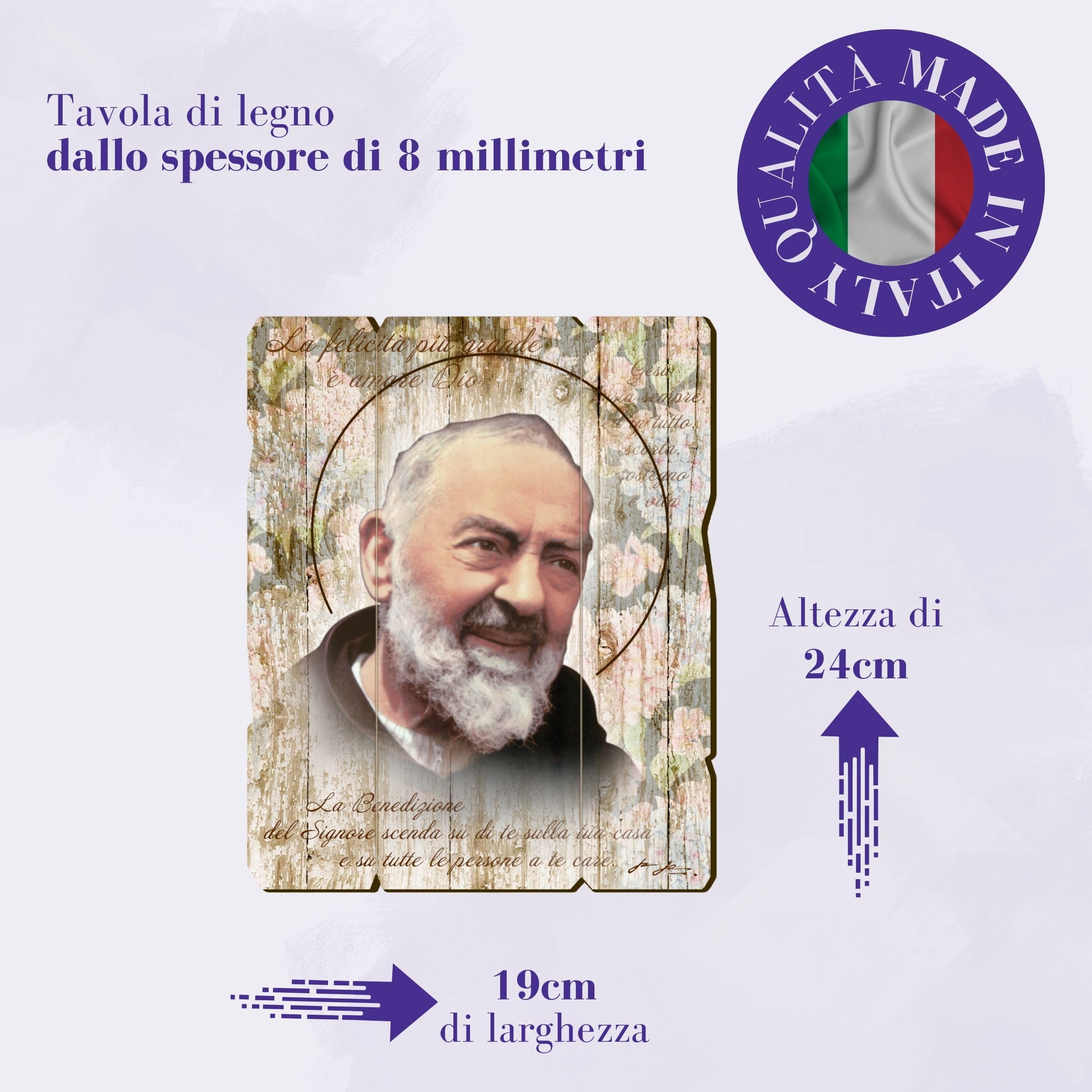 F.LLI BONELLA FRATELLI BONELLA, Vintage Shaped Saint Pio Picture, Poplar Wood Picture Thickness 8mm - Image 2