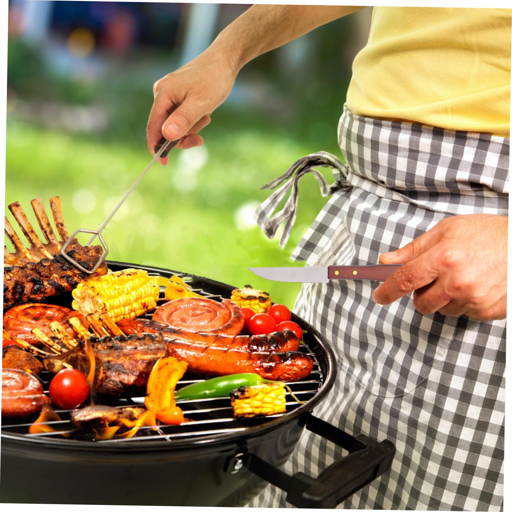 8 Stück Grillbesteck mit Holzgriff, Schwarz, mit Schürze | Edelstahl und Holz, Fixiergurte für Ordnung, Inklusive Aufbewahrungstasche für Outdoor und Bbq Party