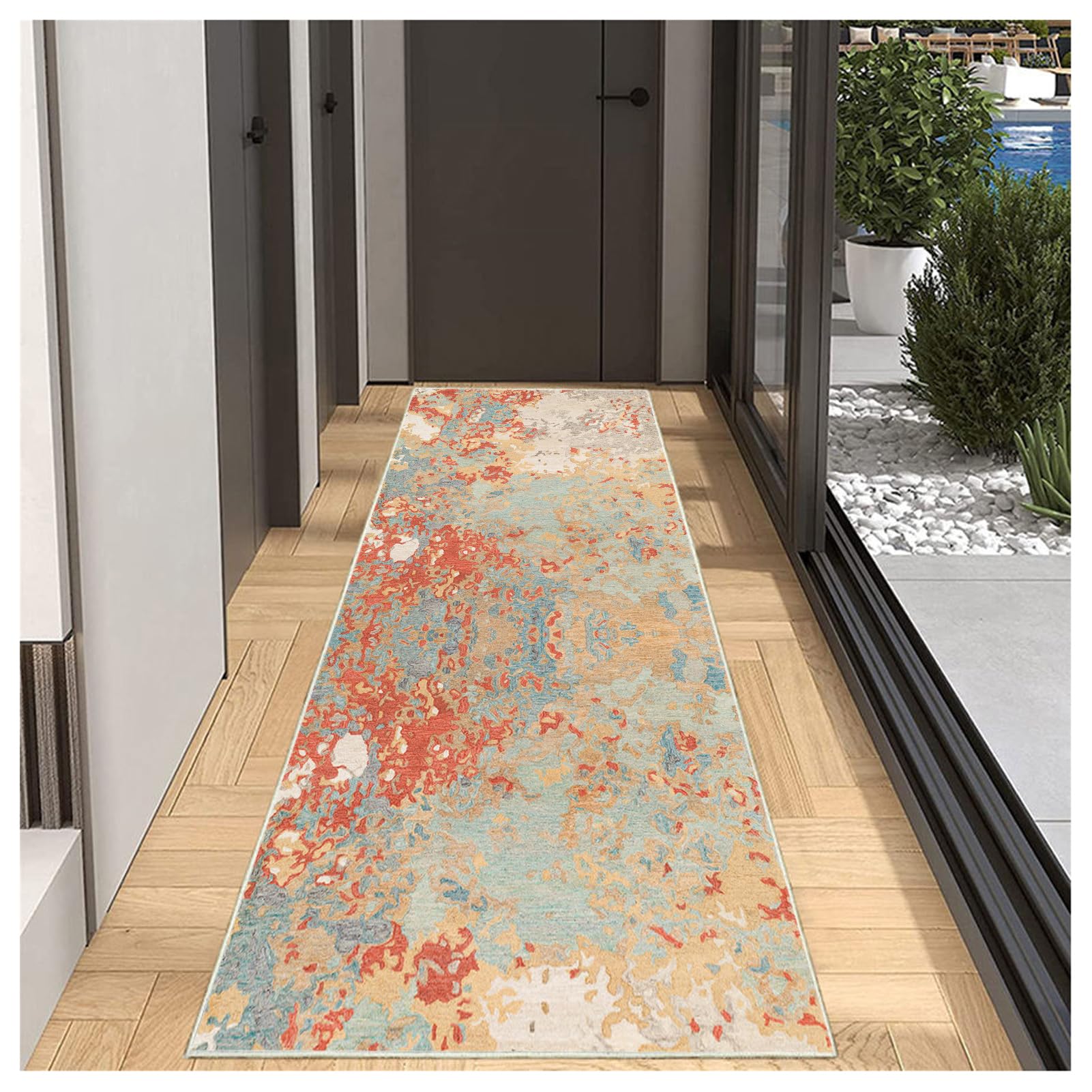 BORKOY Carpet Runners for Hallways Non Slip Washable Runner Rugs Long Polyester Doormat 50x120cm Orange Indoor Hall Runners for Kitchen Bedroom Living Room Entryway Floor Mat