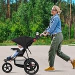 HONEY JOY Jogging Poussette, Pousset de course pliable avec/Canopée réglable & Siège inclinable, 2 Supports de coupe, plateau Snack, panier de rangement, pneus de vélo, poussette de baby-jogger pour les enfants (Noir)