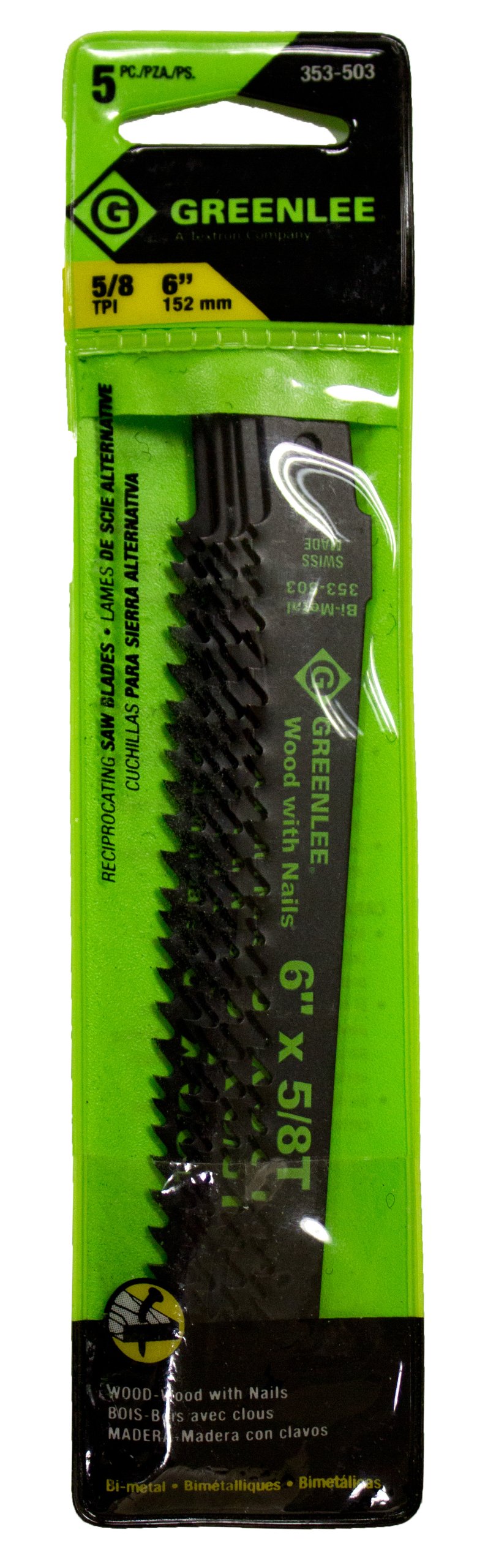 Lame de scie sabre Greenlee 353-503 en bois avec vernis 15,2 cm 5/8 TPI pour coupe nette