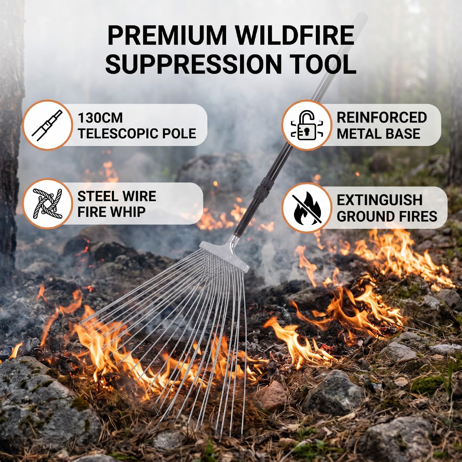 Luocute Fregona para Extintor, Poste Telescópico de 130 Cm | Acero inoxidable, con bolsa de almacenamiento, para extinción de incendios de pastizales forestales