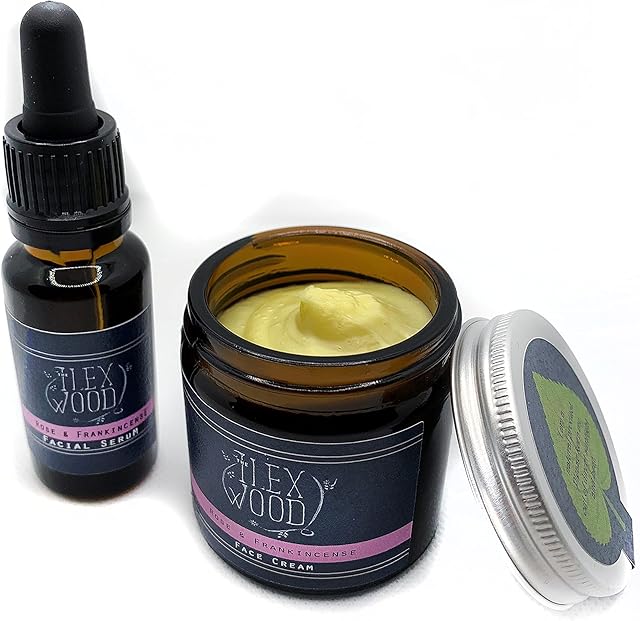 Rose and Frankincense Cream & Serum Gift Set - handcrafted in the UK, 100% Natural, Vegan, Moisturising, Anti Ageing, Cruelty Free, Palm Oil Free, Plastic Free