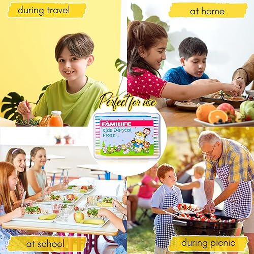 Miniatura 43 de FAMILIFE Floss Picks, 120 Pcs Kid's Dental Floss Cleaner Without Fluoride, Tooth Pick Flossers with 4 Travel Handy Cases, Helps to Fight Tooth Decay