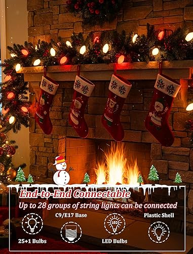 Miniatura 3 de C9 - Tira de luces de Navidad vintage de 25 pies, luces de árbol de Navidad con 26 bombillas LED rojas y blancas, tira de luces para exteriores con