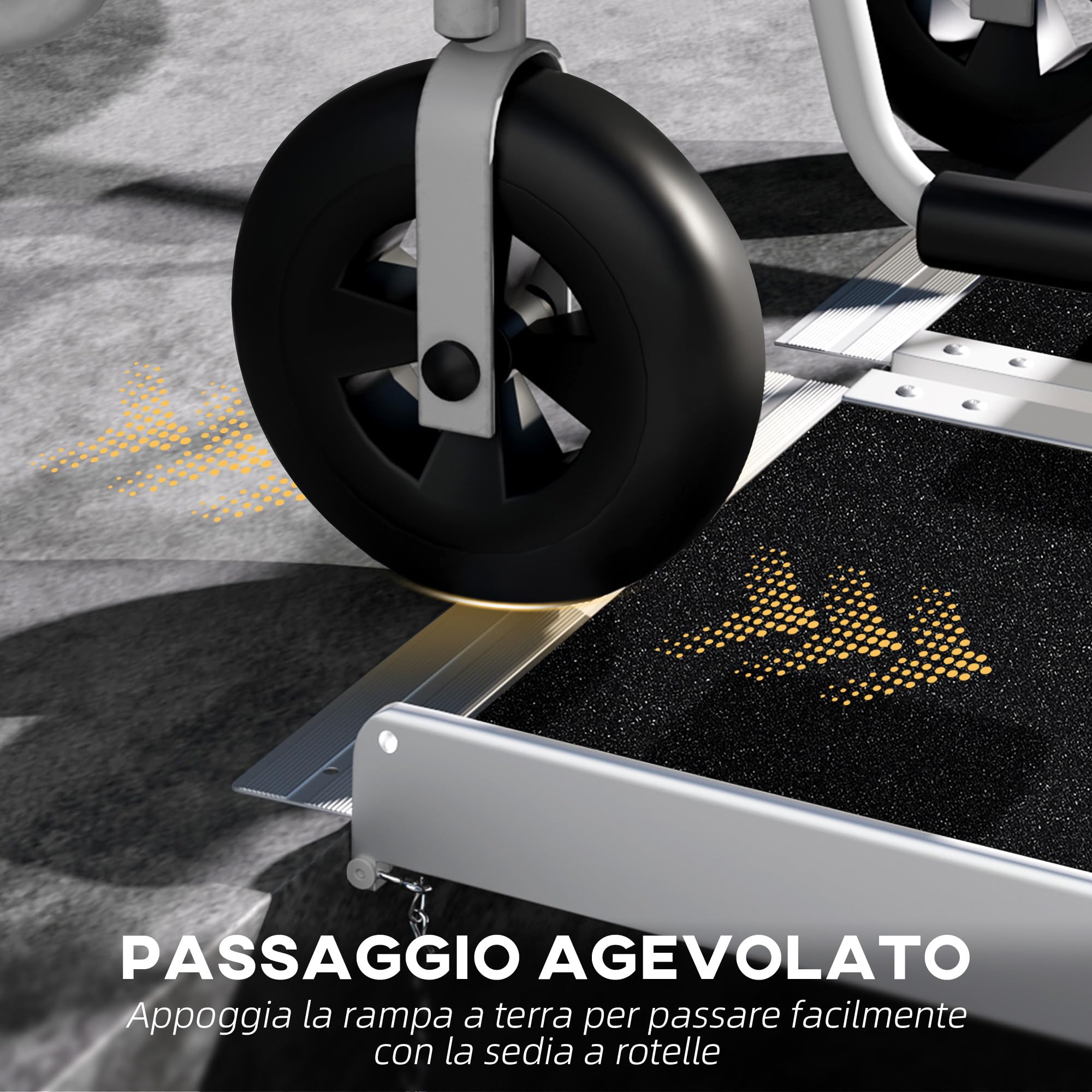 HOMCOM Rampa per Sedia a Rotelle Portatile, 122x73.5 cm Rampa per Disabili Pieghevole Antiscivolo in Alluminio, Capacità 270 kg, per Gradini, Scale, Porte e Auto, Nero