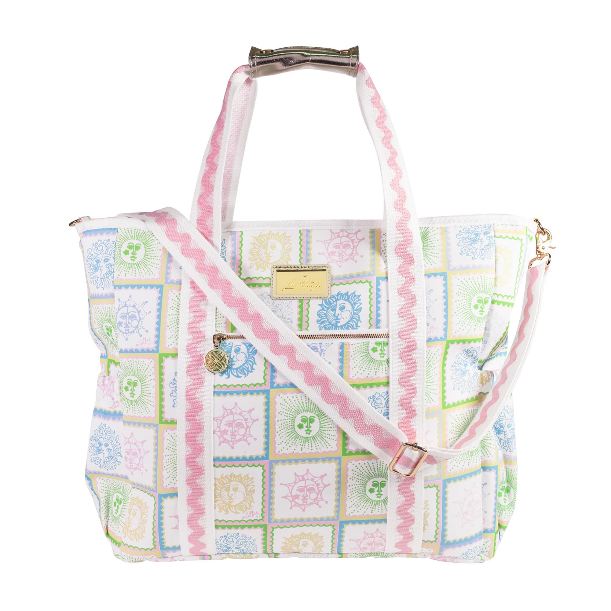 Lilly Pulitzer Beach and Picnic Cooler, Insulated Bag with Adjustable Shoulder Strap and Zipper, Large Soft Cooler for Groceries or Travel (Sun Tiles Home)