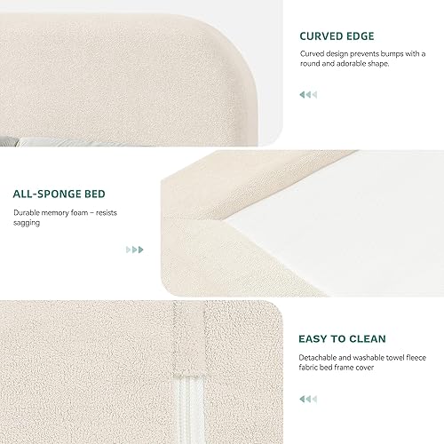 Miniatura 7 de YITAHOME Base de cama tamaño King, plataforma tapizada de terciopelo con cabecero, cama de nube suave con estribo, esquinas redondeadas, fácil