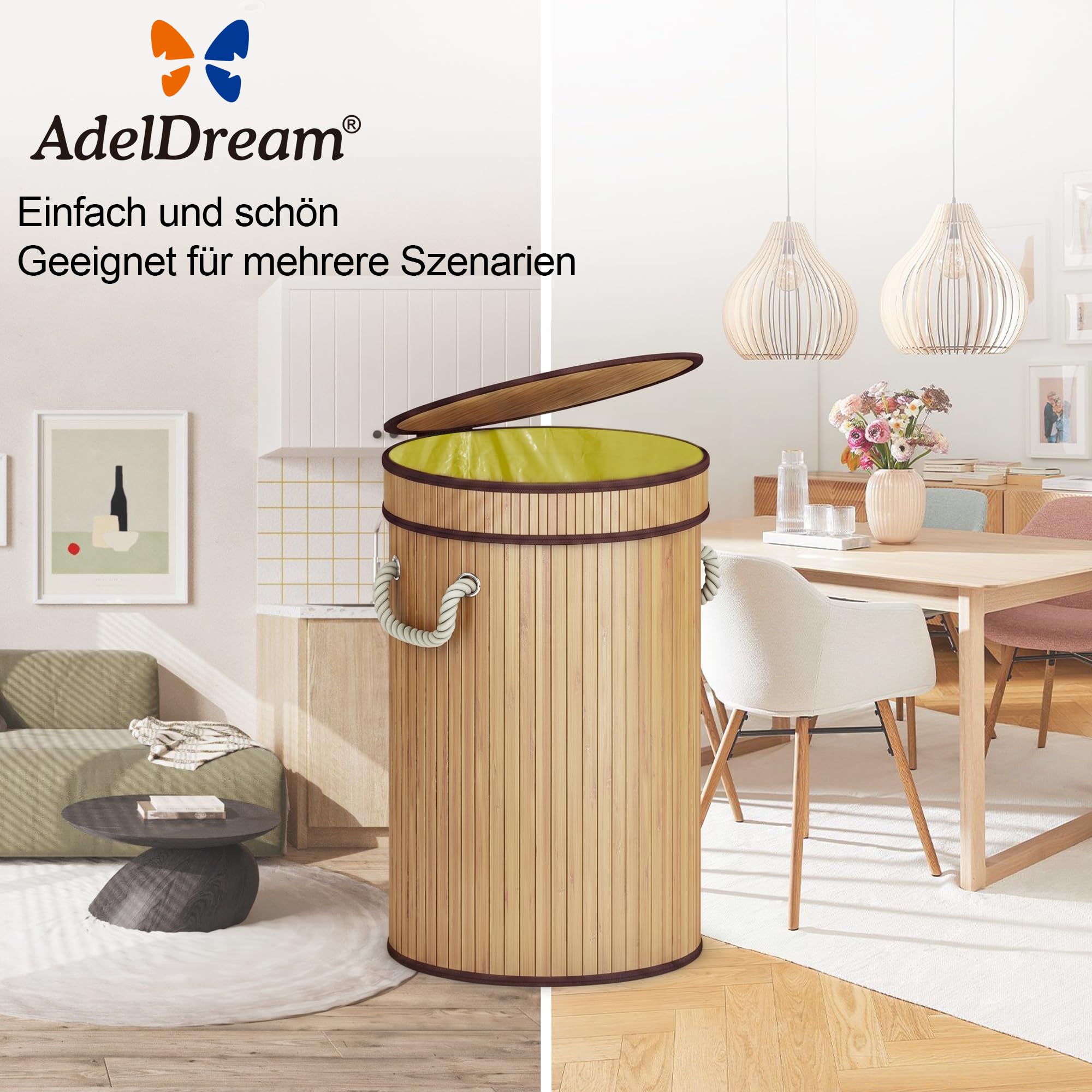 AdelDream Support pour sacs jaunes poubelle en bois anti-odeur pour sacs jaunes poubelle hermétique idéale comme support pour sacs jaunes poubelle pour sacs jaunes de 60L modèle rond