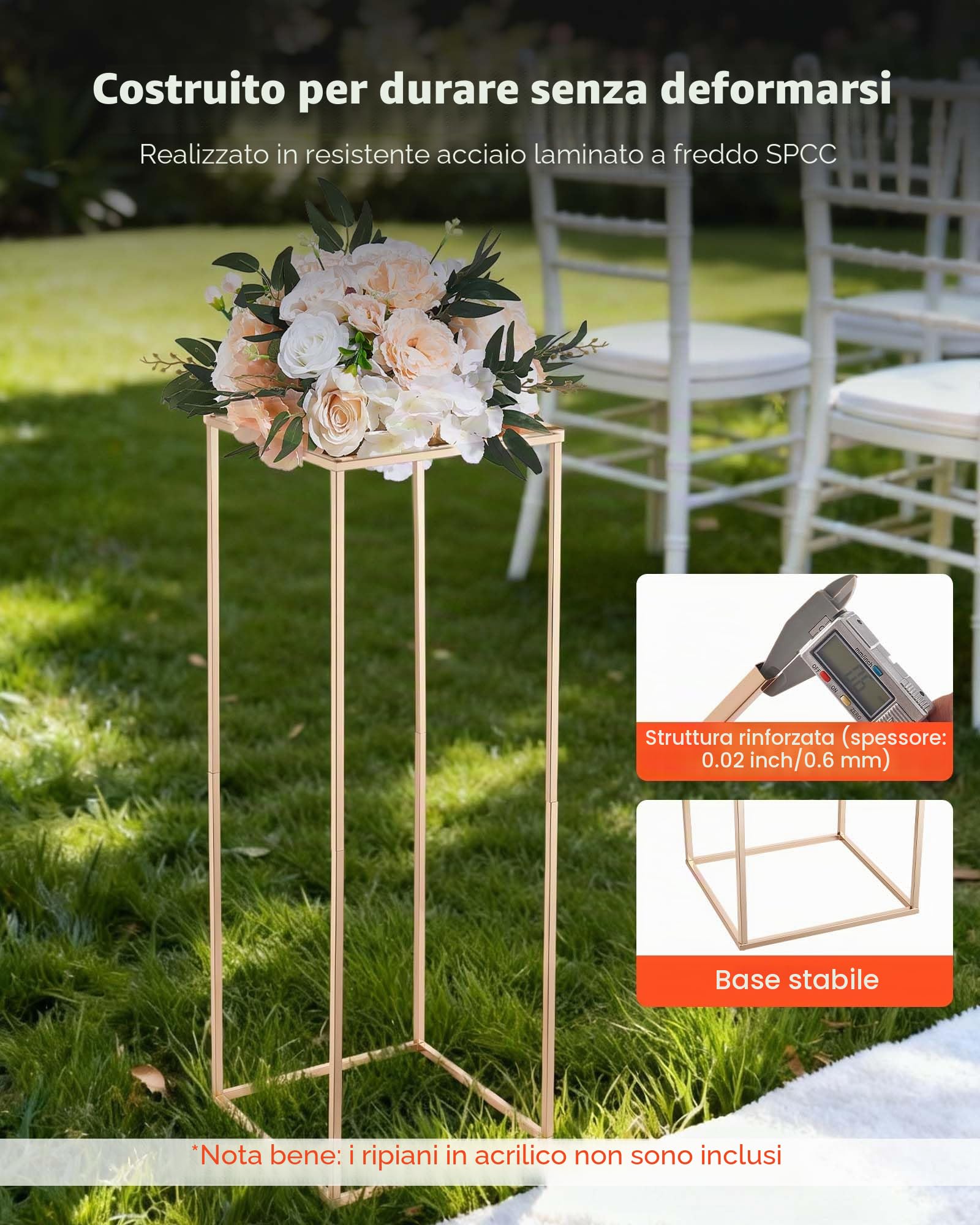 VEVOR Supporto per Fiori da Matrimonio 10 Pezzi da 80 cm, Supporto per Fiori con Vite Nascosta, Espositore Floreale Cubico Rettangolare per Matrimoni, Feste, Compleanni, Casa, Oro Francese