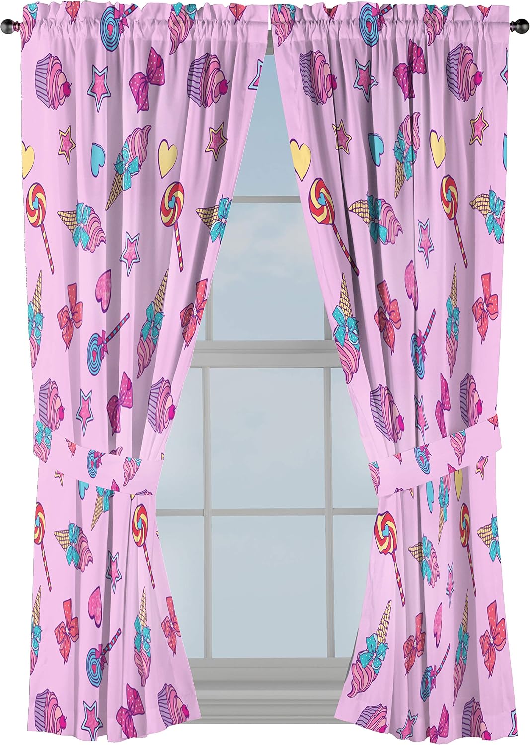 Jay franco Nickelodeon JoJo Siwa Dream Believe 63 inch Drapes 4 Piece Set - Beautiful Room Decor & Easy Set up - Window Curtains Include 2 Panels & 2 Tiebacks (Official Nickelodeon Product)