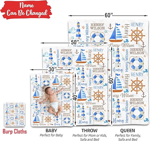 Miniatura 9 de VibeCustom Manta náutica personalizada para bebé, manta de bebé Ocean Life, manta de bebé océano, manta de bebé con nombre, manta de bebé con