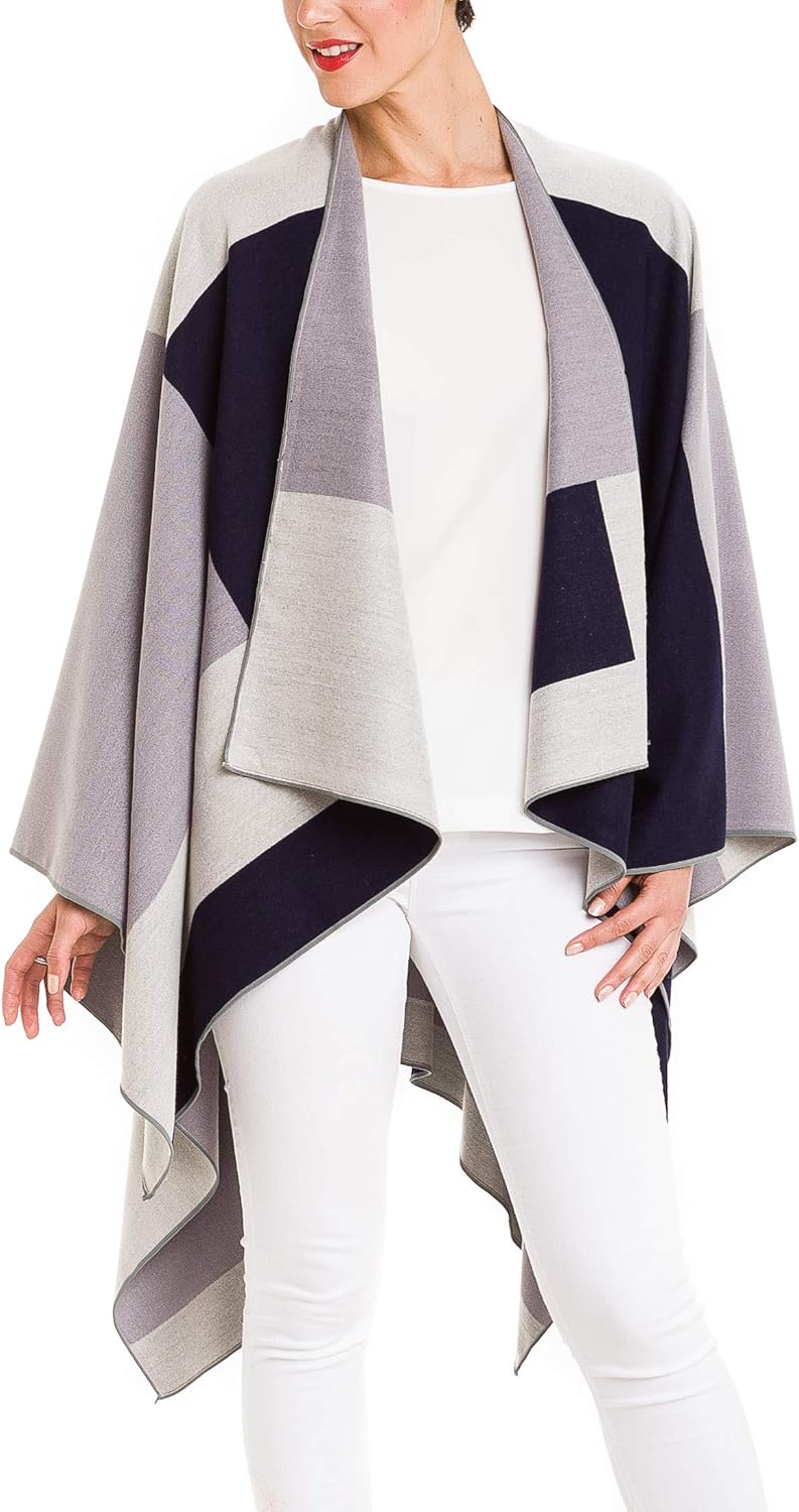 Women's Shawl Wrap Poncho Ruana Cape Cardigan Sweater Open Front for Travel Flight Cruises - Image 6