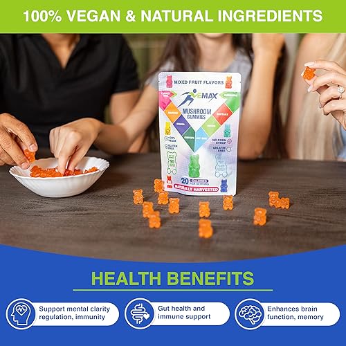 Miniatura 4 de Ashwagandha and Lions Mane - Gomitas de hongos para adultos  Orgánicas  Reishi, Maitake, Chaga, Cordyceps, Shiitake, cola de pavo  Apoyo