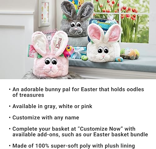 Miniatura 20 de Let's Make Memories - Canasta de Pascua personalizada con amigos peludos, canasta para niños, diseño de conejito de Pascua azul, solo incluye