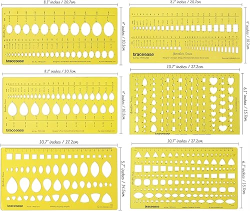 Miniatura 2 de Traceease Plantilla de diseño de joyería, herramientas de dibujo, diseño de piedras preciosas, multitamaño, plantilla de joyería, paquete de 6 piezas