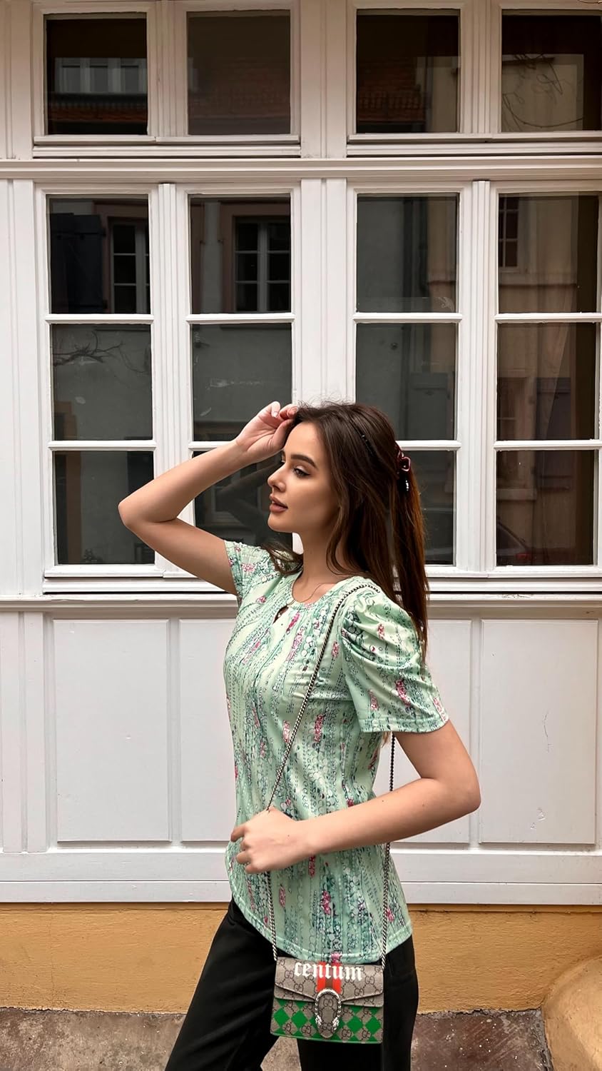 LUYAA Womens Tops Casual Summer Women's Clothing Floral Spring Blouses Business Casual Outfits V Neck Lightweight Short Sleeve Shirts 2025 Trendy L - Image 5