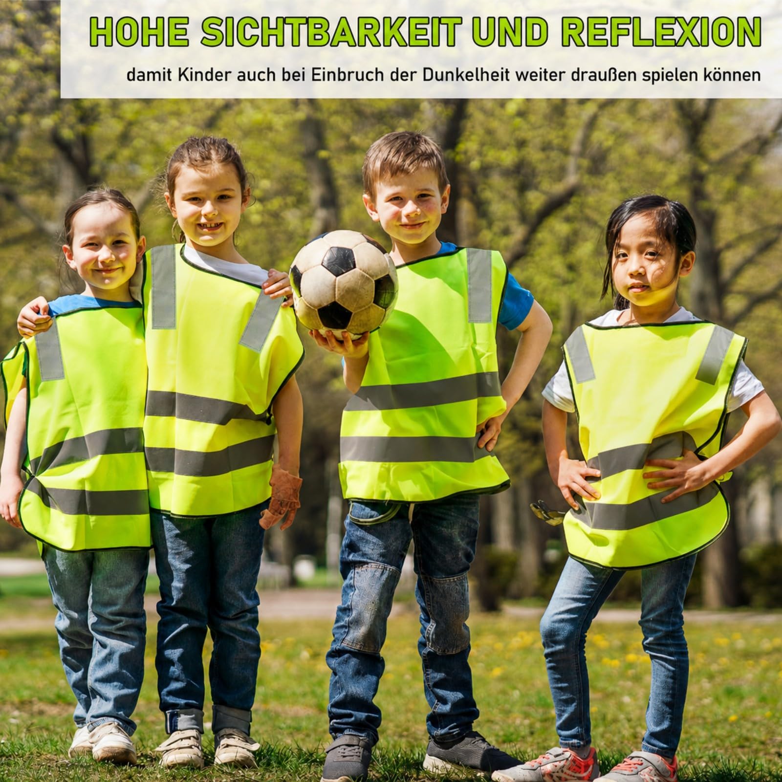 20 Stück Warnweste Kinder, Grad Reflektierende Sicherheitsweste Gelb, Hochsichtbare Weste für Sport, Laufen, Fahrrad, Schule, Auto, Jungs, Mädchen