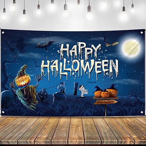KatchOn, Cartel de feliz Halloween de Tick or Treat  XL, 72 x 44 pulgadas  Telones de fondo de Halloween aterradores para fotografía, decoraciones