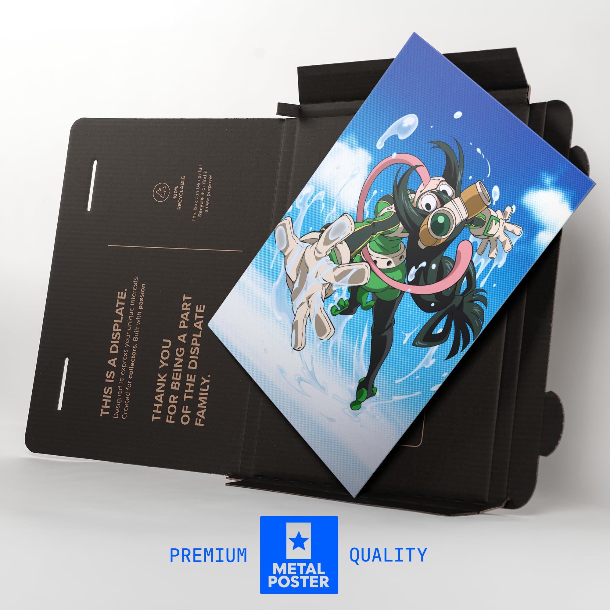 Displate Metall poster My Hero Academia MHA Season 4: Tsuyu Größe M | Bilder Wanddeko Wohnzimmer & Schlafzimmer Wandbilder, Geschenk. Wandkunst mit Magnet-Befestigung, ohne Bohren.