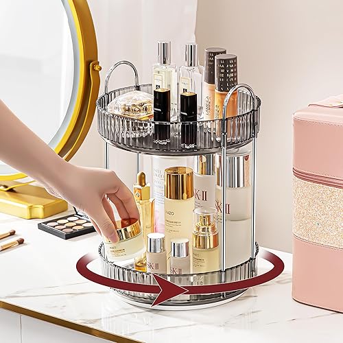 Organizador de maquillaje giratorio de 360, estante giratorio de maquillaje de baño, estante giratorio de gran capacidad para cosméticos, estante de