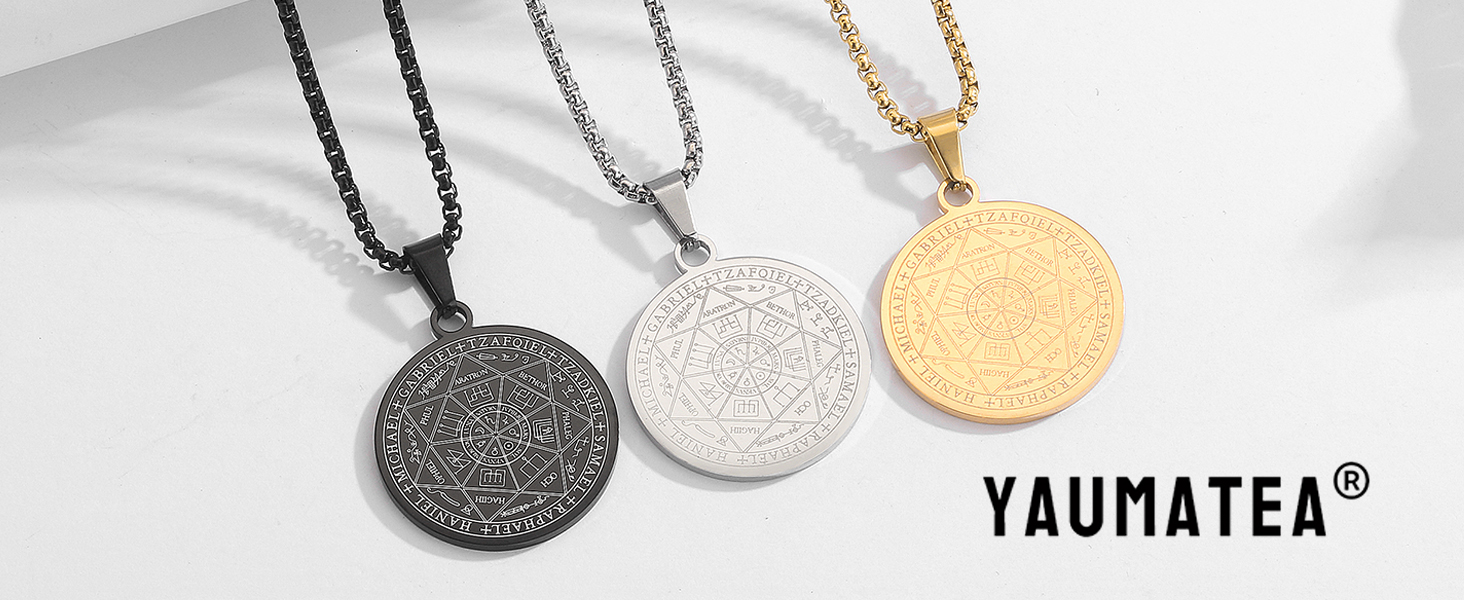 Yaumatea Black Seven Archangels Pendant Necklace, Gothic