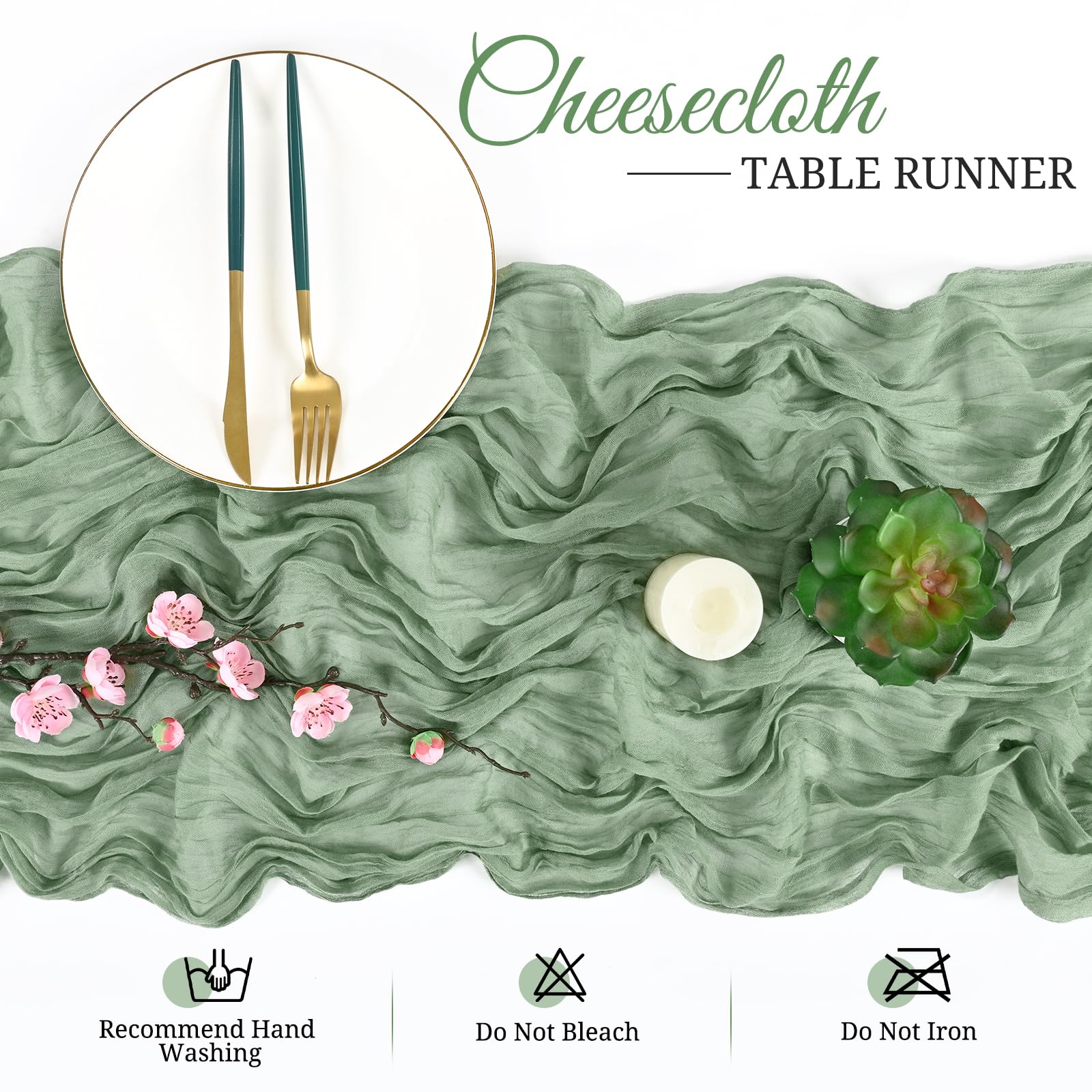 Confezione da 6 runner da tavola in garza verde salvia, 3,5 m garza boho 51 × 300 cm rustico romantico lungo per festa di nozze addio al nubilato Ringraziamento decorazione natalizia