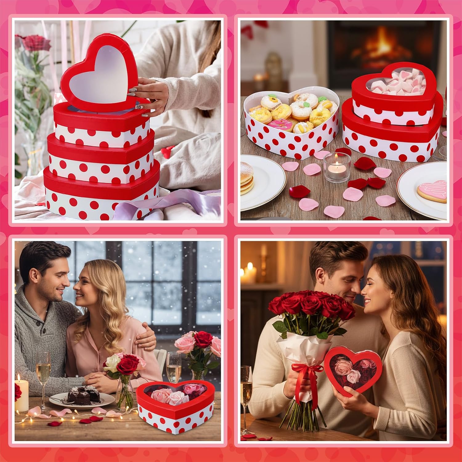 Cholemy 6 Pcs Heart Shaped Boxes with Clear Window Valentines Day Gift Boxes Nesting Heart Platic Storage Containers for DIY Projects Presents Candy Jewelry Mother's Day Gifts Exchange