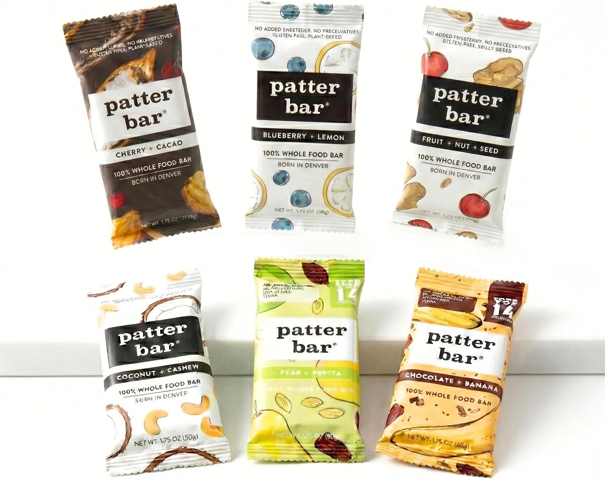 Patterbar Energy Bars - 100% Whole Foods Bar, Gluten Free, Dairy Free, No Added Sugar, Vegan, Whole30 | Plant Based Paleo Snacks, Vegan Protein Bar, Breakfast Bar, Snack Bars, Variety Pack, 12-Count