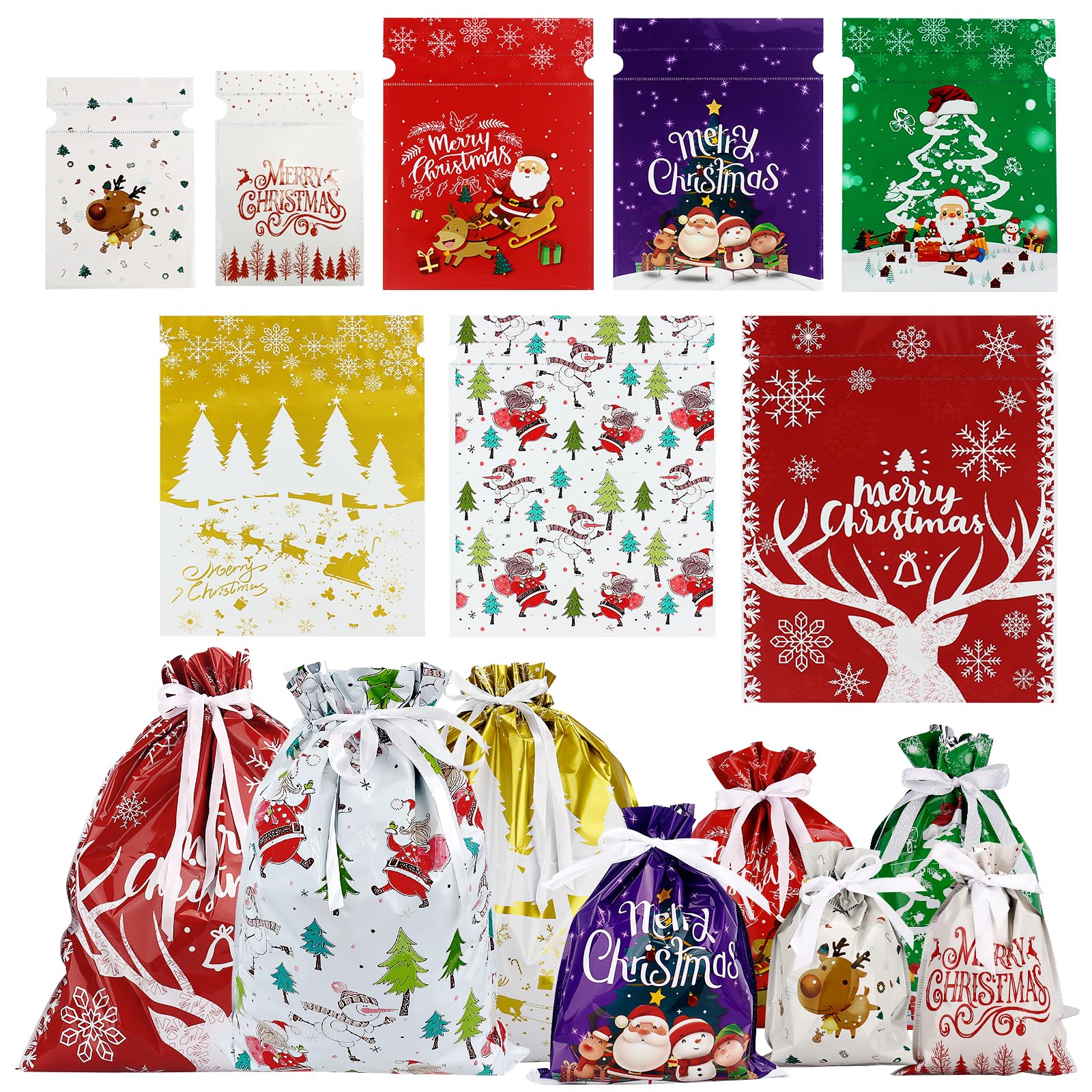 Present Bags for Gifts, 24Pcs Christmas Bags Large Medium Small Multipack Christmas Bag for Presents Xmas Gifts Wrapping Bag