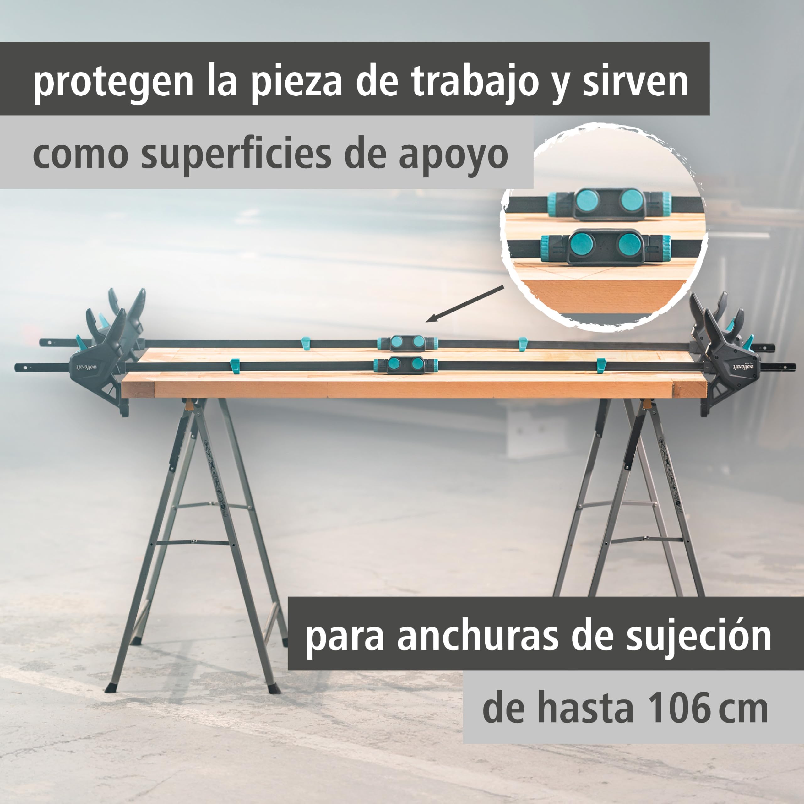 wolfcraft Juego de 2 sargentos monomanuales XL Pro Max 450 mm y conector I 8663060 I potentes sargentos para las más altas exigencias profesionales, incluido conector I 250 kg de fuerza