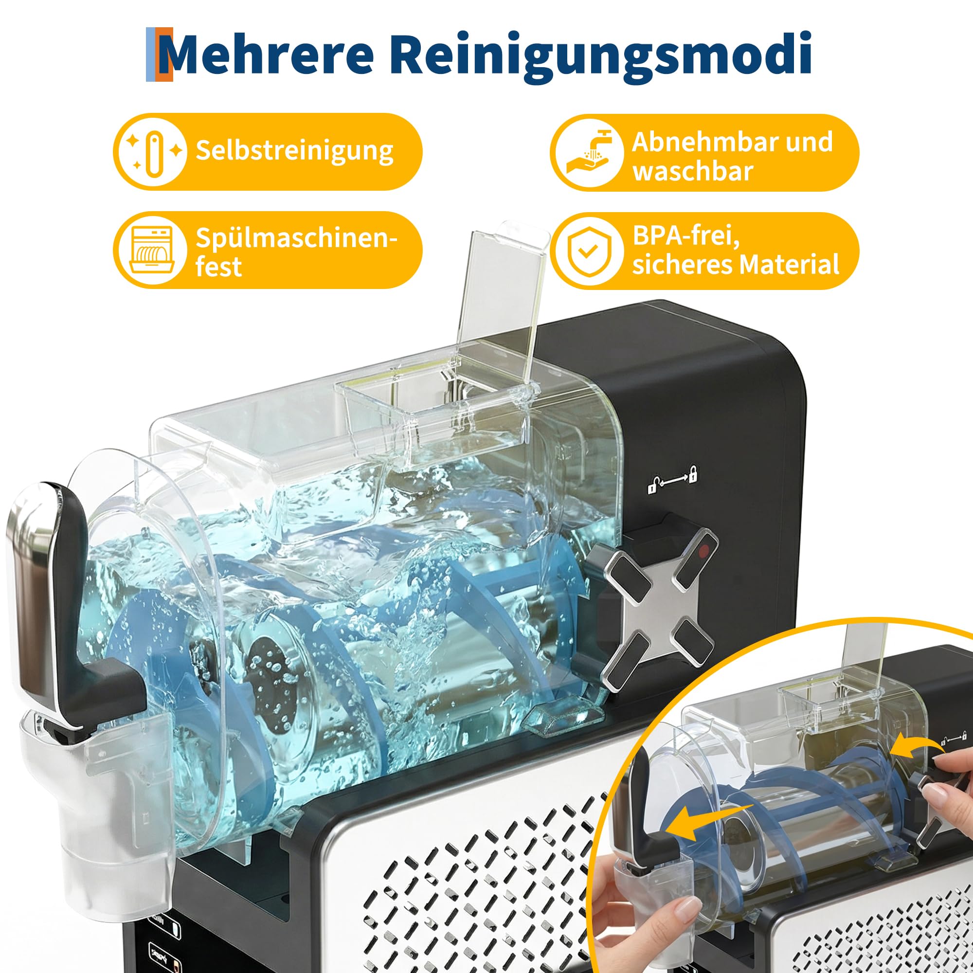 Macchina per Granita 1,9L Grande Capacità, RapidChill Tecnologia, 5 Programmi, Autopulizia, Silenziosa, Tutto-in-Uno per Slushie, Frappé, Milkshake, Cocktail, Facile da Pulire