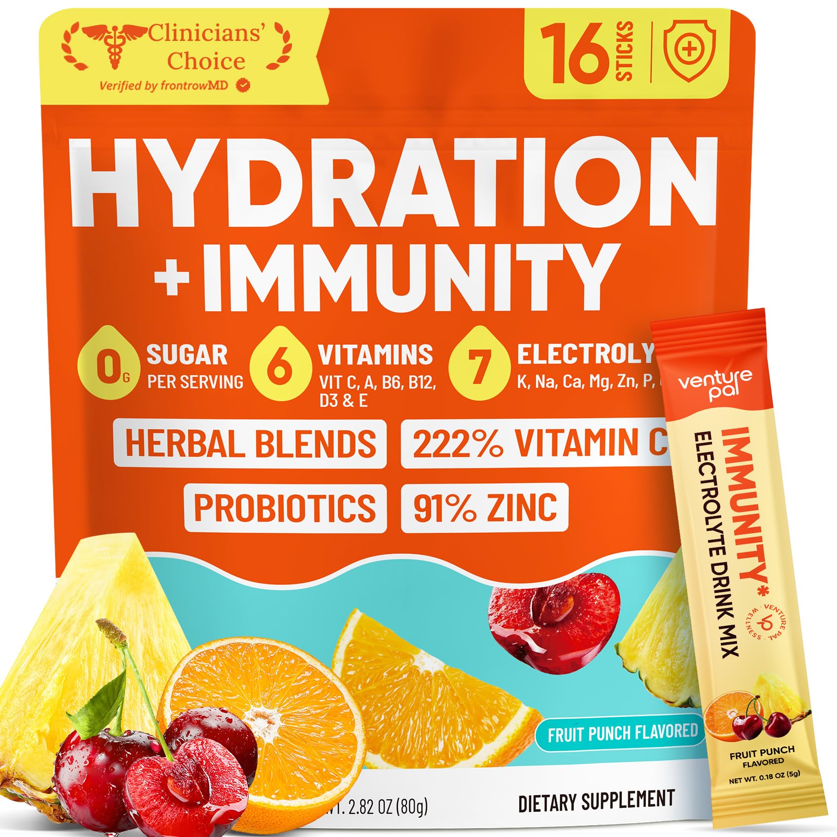 Venture Pal Sugar Free Hydration Packets+Immune-Liquid Daily IV Drink Mix