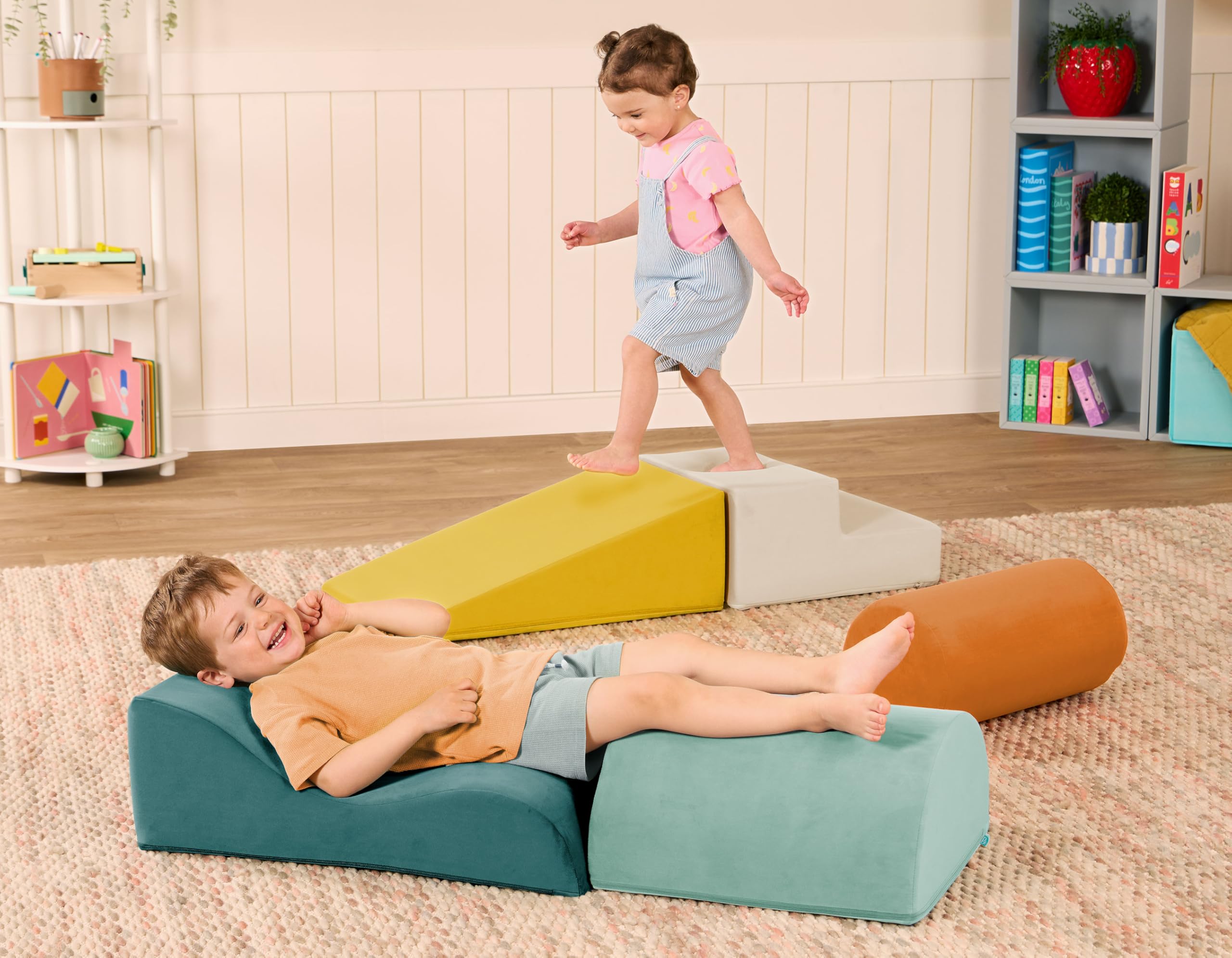 B. toys WonderShapes, Forme sensoriali in Schiuma da Arrampicata | Set da 5 con cilindro, rampa, scala, rampa ondulata e semicilindro; fodere rimovibili lavabili in lavatrice; 12+ mesi