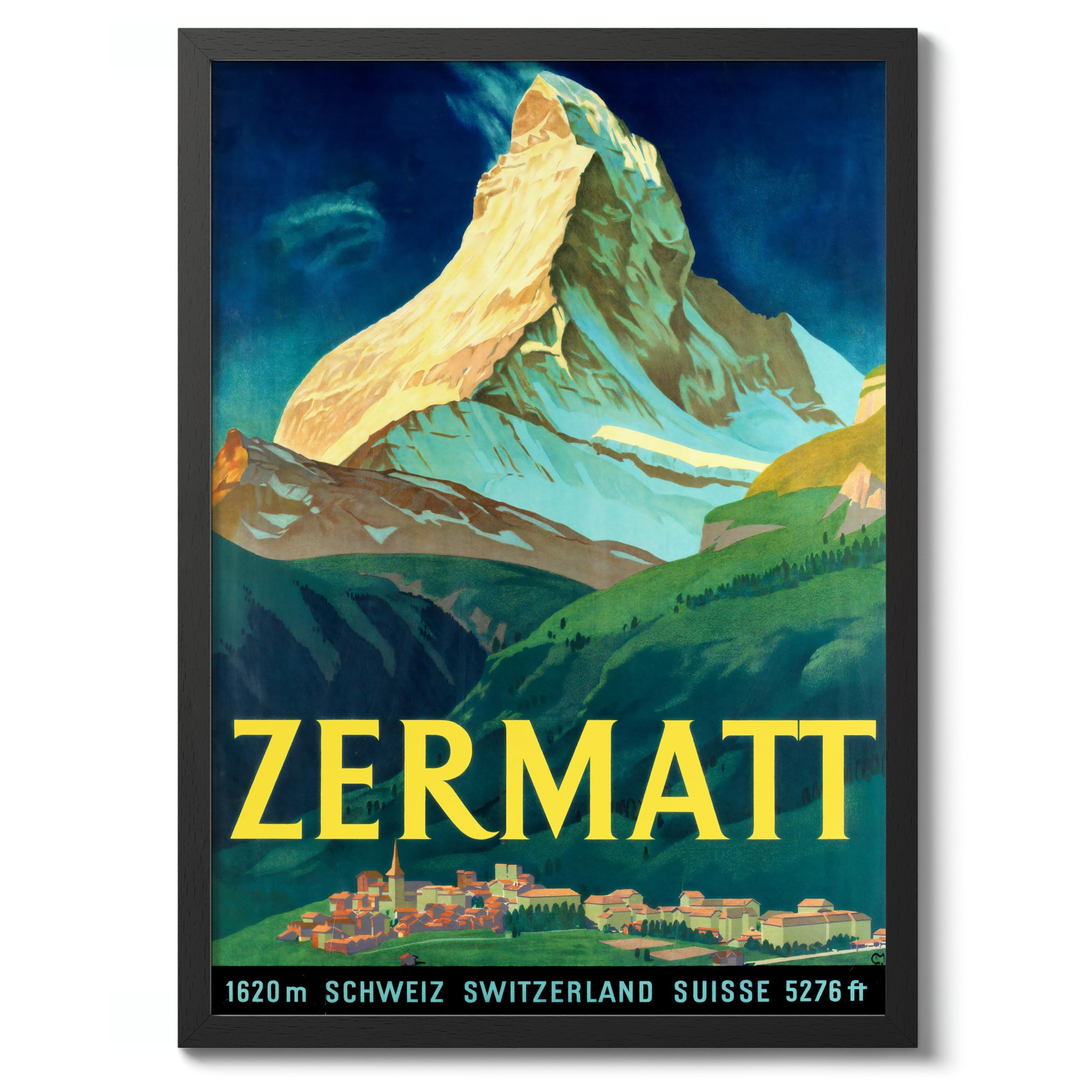 Mt Zermatt, Switzerland Vintage Travel Poster, Retro Tourism Print, Popular Attractions Around The World, Postcard Home Decor, Archival Matte, 50x70cm (Black Frame) - 50x70cm โ image 1