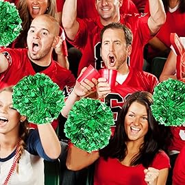 4Pcs Metallic Cheerleading Pom Poms, Creatiee 2 Pair Cheerleader Cheering Squad Pompoms for School Sports Dance Games Team Spirit Cheer (Green)