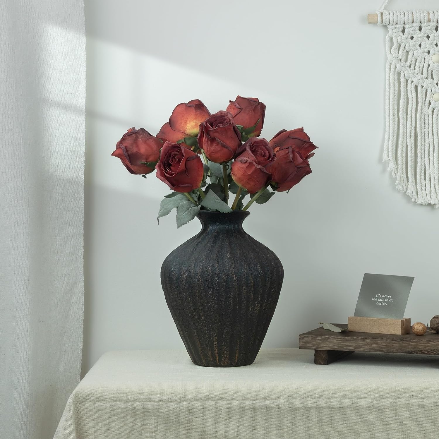 Black Ceramic Vase 7.95 Inch – Handmade with Hand-Painted Gold Detailing – Sculptural Art Decor for Modern Minimalist Home – Organic Tabletop Flower Vase for Living Room or Shelf - Image 2