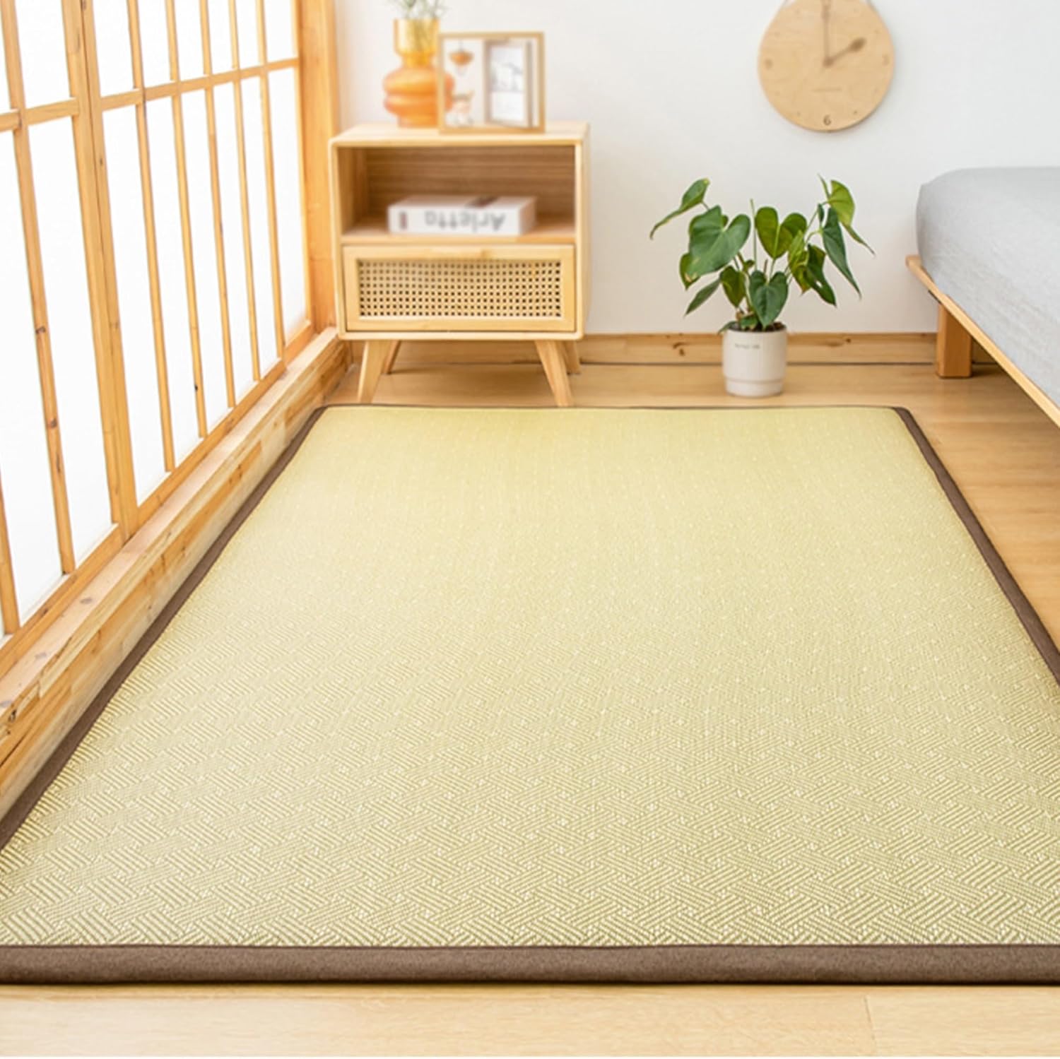 Japanese Floor Mattress Roll Up Mattress Tatami Mat Breathable Floor Lounger Guest Bed for Non Slip Floor Bed Foldable Ground Sleeping Pad Portable Natural Mats for Sleep, Yoga, Rug.(Light green,47x78