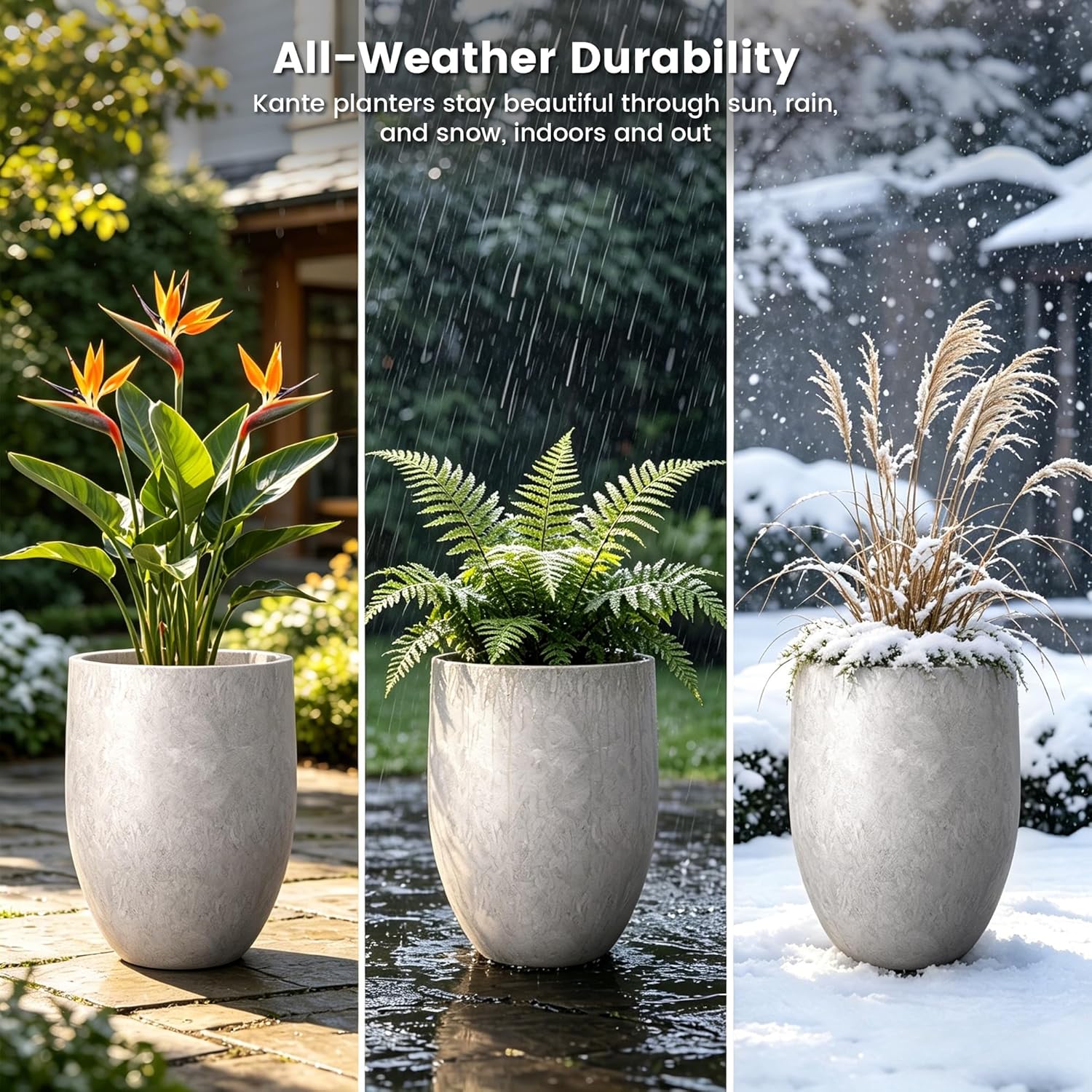 Kante 21.7" Tall Concrete Planter, Large Lightweight Crack-Resistant Oval Plant Pot with Drainage Hole & Rubber Plug for Indoor Outdoor, Modern Home Garden Decor for Flowers Trees,Light Gray