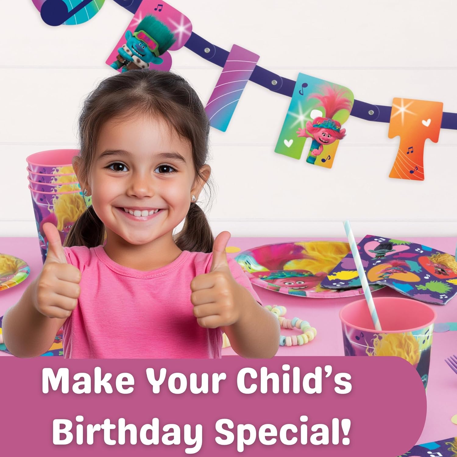 Trolls Birthday Party Decorations for 16 - Bundle with Trolls Plates and Napkins, Tablecloth, Banner, Checklist - Party Supplies - Officially Licensed