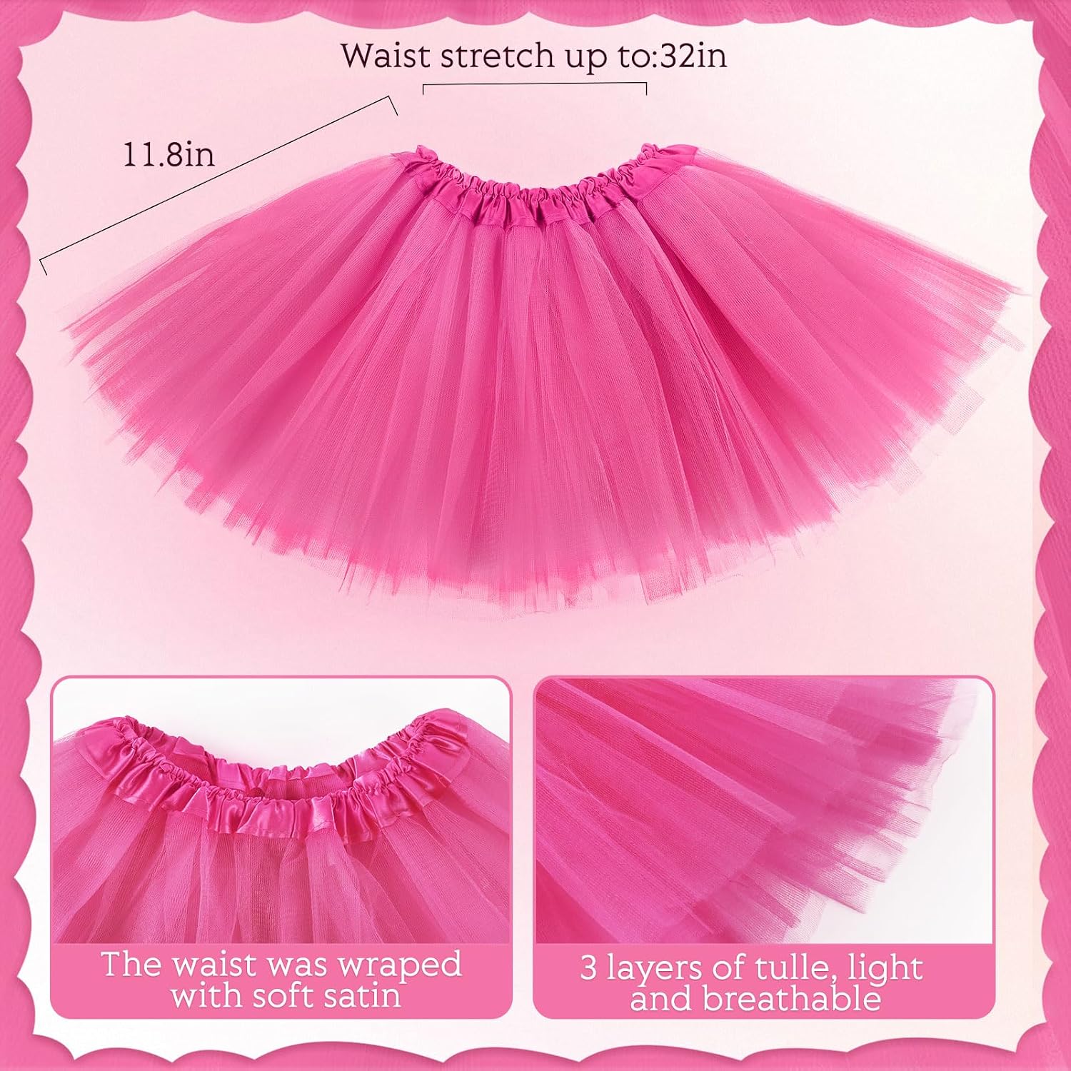 Tutu for Girls, 3 Layered Tulle Tutu Skirts Set with Heart Glasses,Ponytail Headband Cosplay Party Supplies
