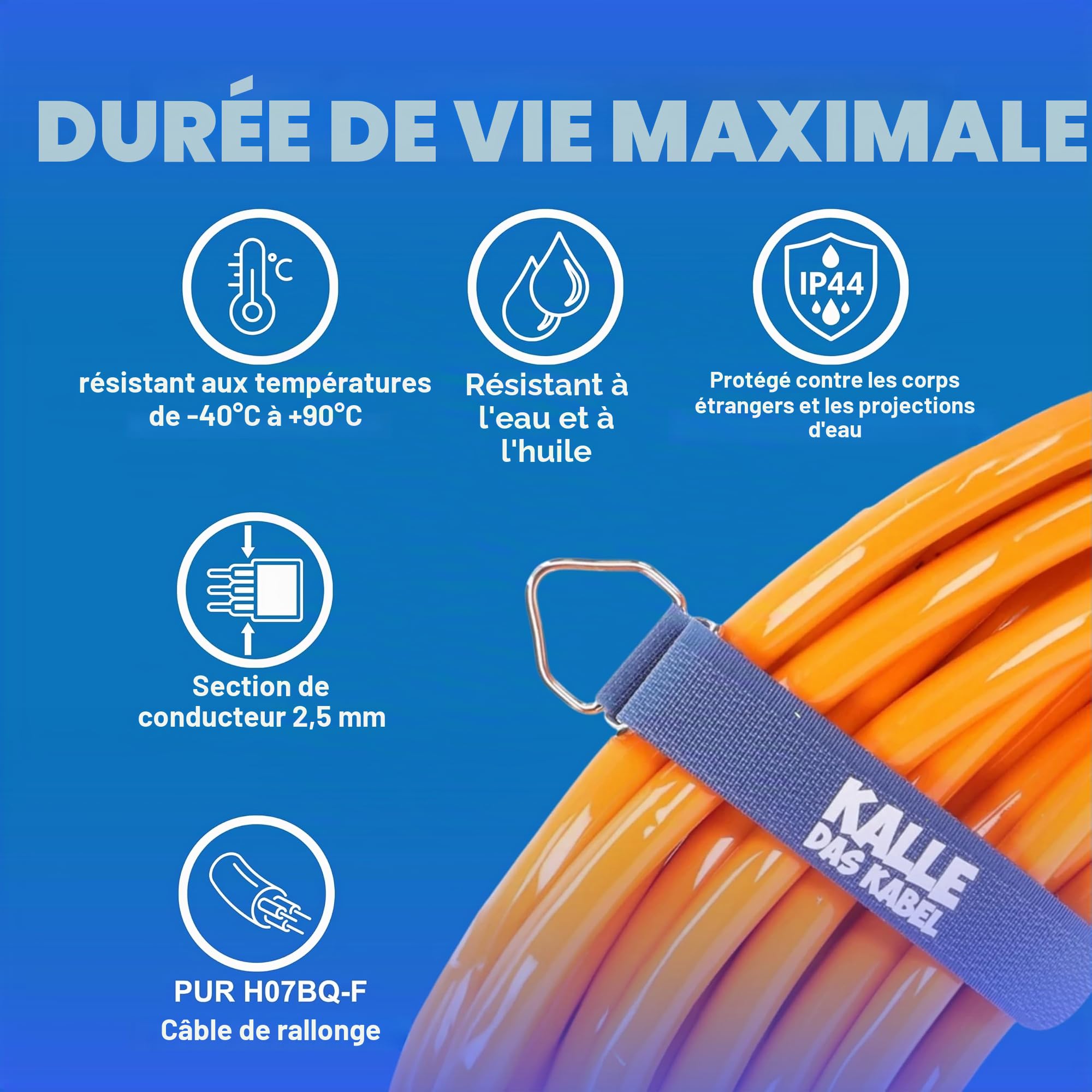 KALLE DAS KABEL Rallonge CEE Kalle Blue Signal - 2,5 mm² - Coudé - Pour industrie, construction, bateau, womo, camping - Câble premium à âme pleine - 20 m