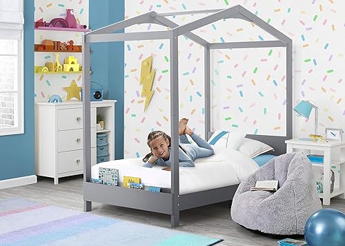 Miniatura 3 de Delta Children Poppy House - Cama individual de madera, cama con plataforma, no necesita somier, color gris Gris,Biege suave