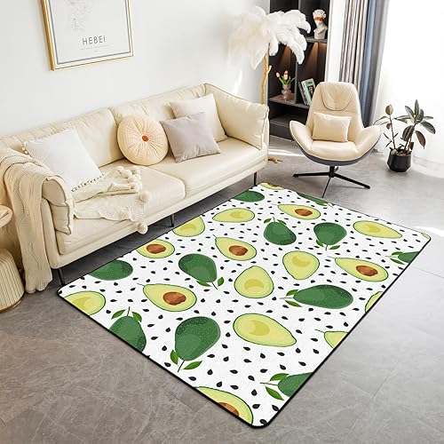 Alfombra decorativa de aguacate para sala de estar, 5 x 7 pies, estampado de frutas tropicales, alfombra decorativa de dibujos animados verde,