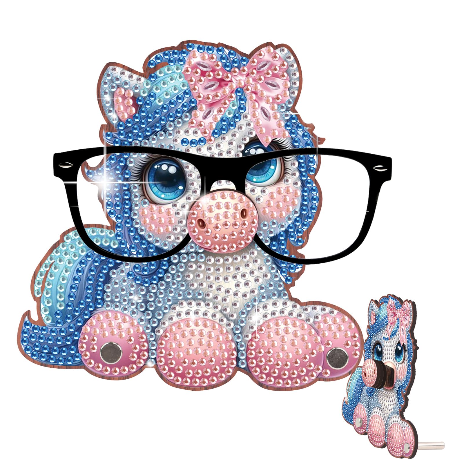 DIY Special Shaped Diamond Art Glasses Holder, Wooden 5D Rhinestone Eyeglass Stand for Adults, Diamond Art Tabletop Ornament, Handmade Desk Organizer & Decor Craft Gift(Horse)