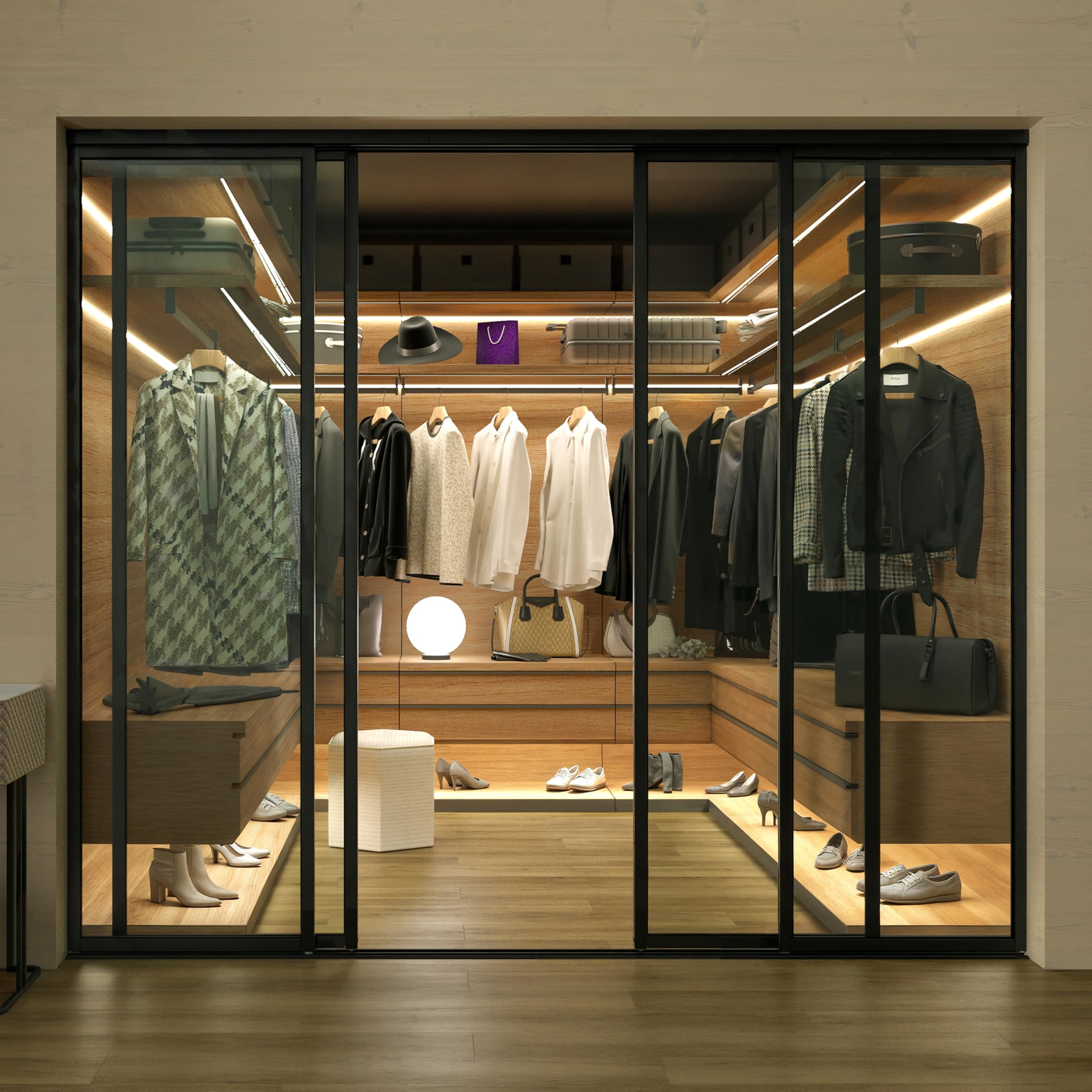 Doors55 4 Panel Glass Room Divider and Sliding Glass Closet Doors - Smoked Frosted Partition Wall - Clear, Smoked and Frosted Glass Sliding Doors