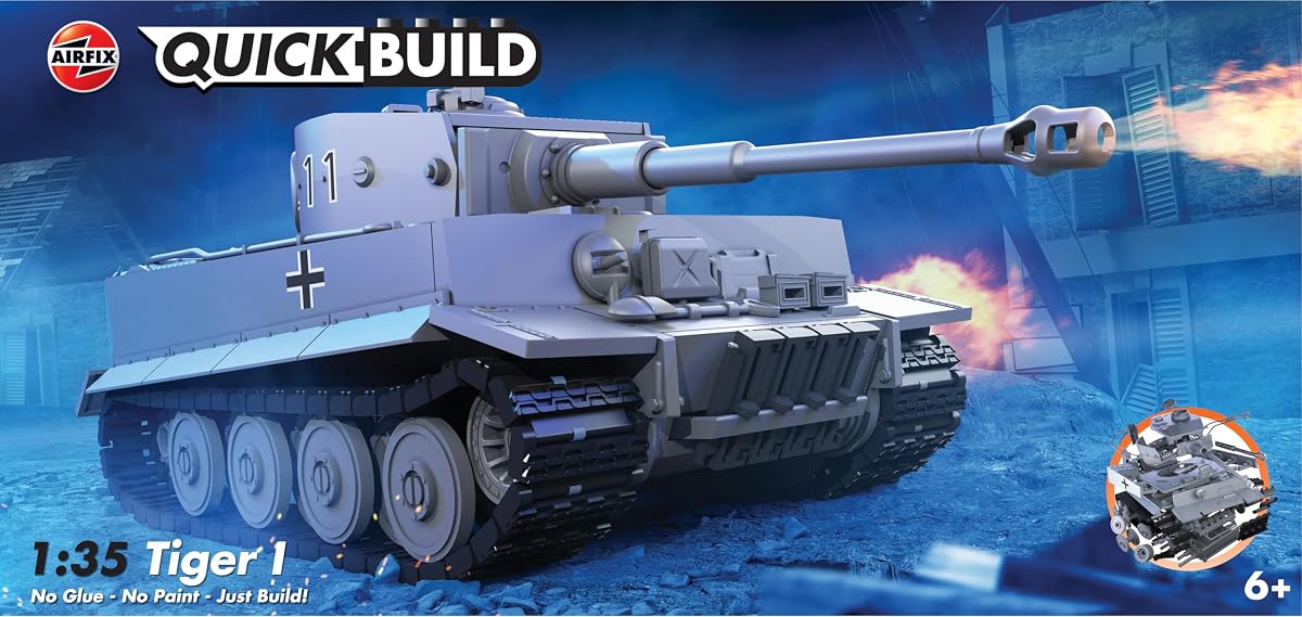 J6041 Quickbuild Kits de tanques de plástico modelo - Tiger I - Kit de modelo de fácil montaje a presión, tanques clásicos para adultos y niños para construir, modelo de vehículo militar, juego de juguetes de construcción