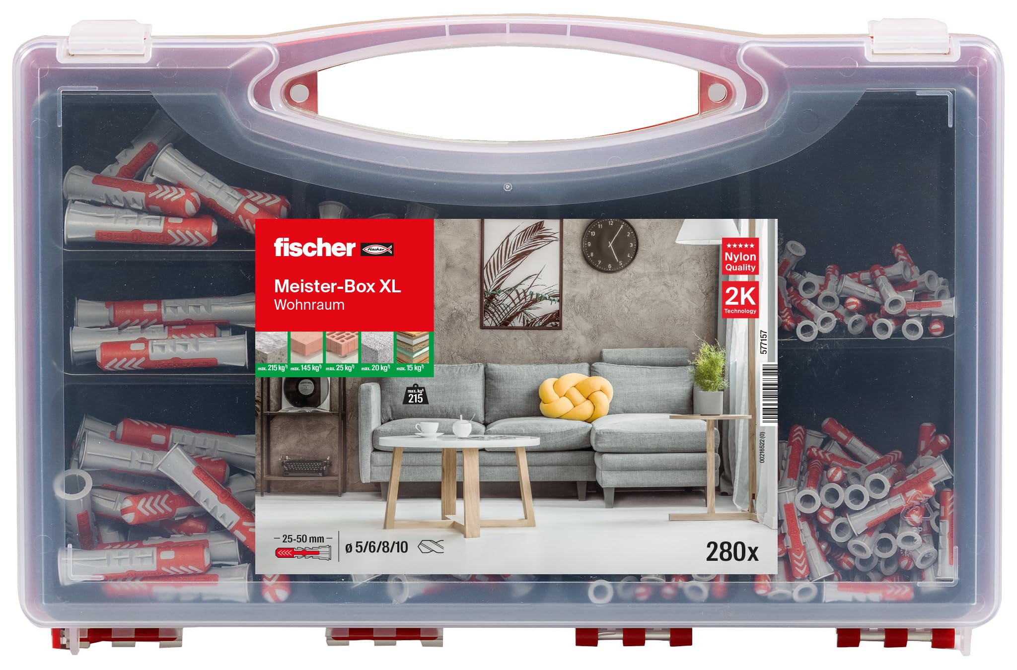 fischer Meister-Box XL Living Space, 280-Piece Dowel Set, 5-10 mm Diameter, for DIY and Professionals Universal Use - Image 2