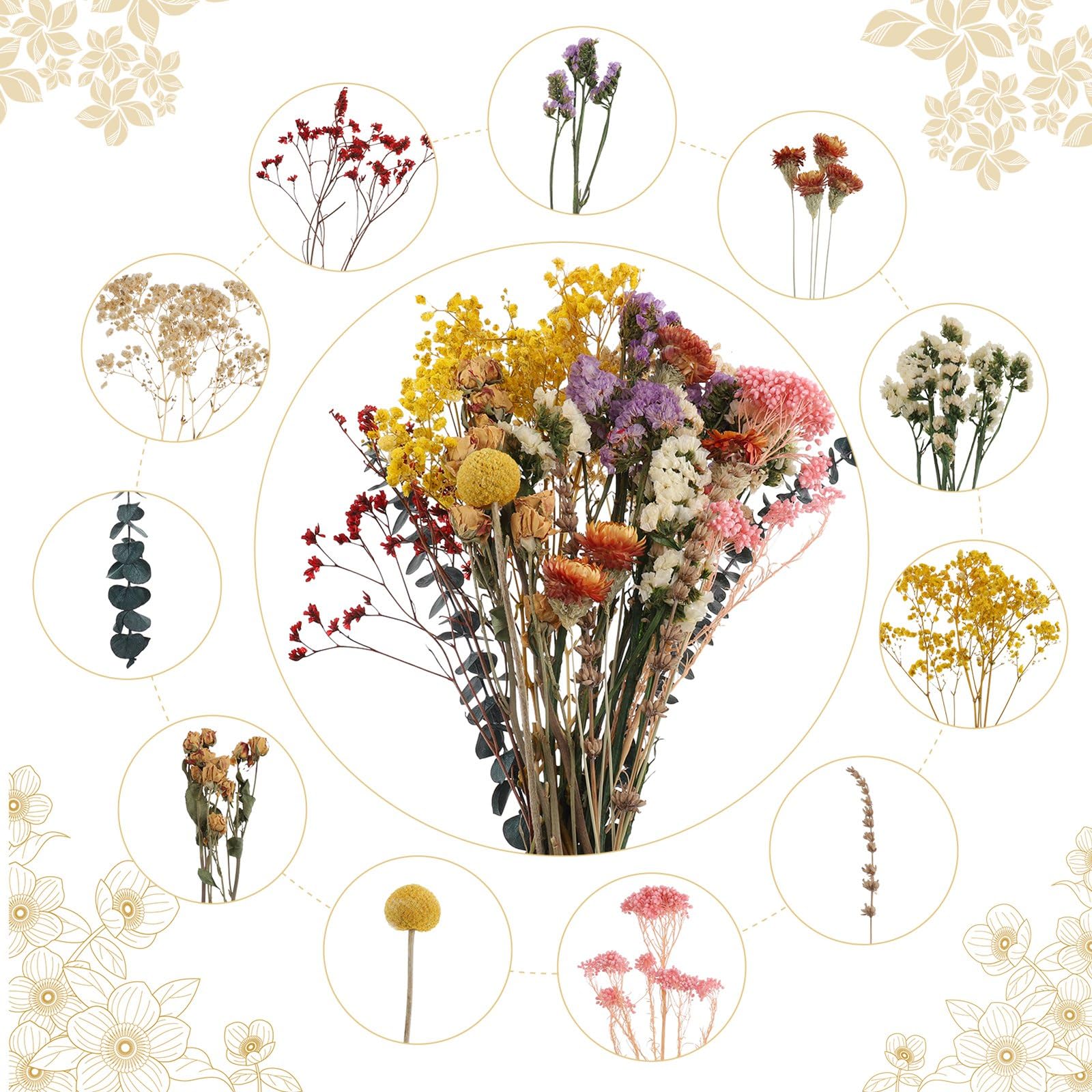 Bouquet di Lavanda Gypsophila Essiccata Fiori Secchi Decorativi 30 Pezzi